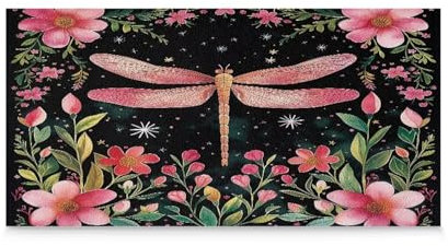 Tapete de secado de platos con diseño floral de libélula rosa, absorbente, reversible, tapete escurridor de platos para encimera de cocina, mantel individual de tela de piel sintética, 40 x 80 cm
