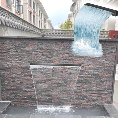HAIXHX Edelstahl Teich Pool Wasserfall Hochbelastbar Wasserfallüberlauf Sprühauslass 20 30 40 50 100 150 180 200 cm, Teichüberlauf Für Indoor Outdoor Dekor(Black,W 105CM)