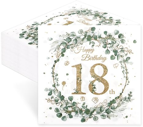 18 Geburtstag Servietten Eukalyptus Grün-60 Stück Happy Birthday Servietten,deko 18. Geburtstag Junge Mädchen,Geburtstagsdeko,Tischdeko Geburtstage,Salbeigrün Grüne Mintgrün