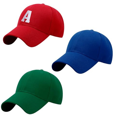 Werownsgso 3 Stück Streifenhörnchen Hut Verstellbare Baseballkappe in Rot Blau und Grün Maskenhut für Halloween Karneval Weihnachten Kostüm Partyzubehör