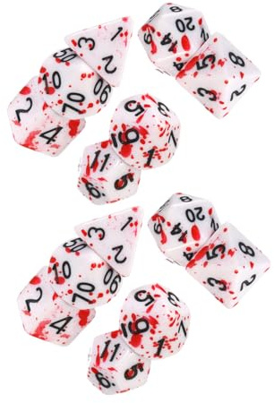 Hohopeti 14 Dadi Tema Sangue per Feste Halloween Dadi Poliedrici Unici con Design Macchie Sangue Leggeri e Compatti per Giochi da Tavolo e Party in