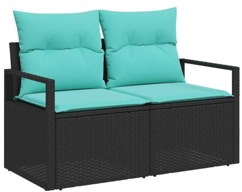 vidaXL Sofa Set 6 pcs Schwarz Poly-Rattan, Garten- und Terrassen-Sofagarnitur, modular, leicht, UV-beständig, wetterfest, rechteckige Rattan-Möbel