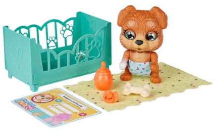 Simba Pamper Petz Puppy - Bebé Interactivo para Perros con función de hidratación y Humedad, Ojos para Dormir, pañal con Cambio de Color, Pata mágica y Cama apilable, a Partir de 3 años