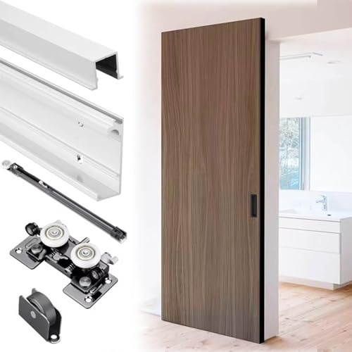 Kit Porte Coulissante Porte Coulissante à Rail Invisible en Aluminium, Kit de Quincaillerie Dissimulée pour Porte Coulissante en Bois, Kit de Rails pour Porte de Garage(47.2in/1.2m/3.9ft)