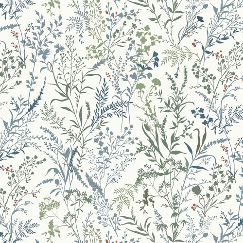 Yomshi Leaf Peel and Stick Wallpaper Green and Blue Wall Paper Roll 44 x 300 cm Leaf Self Adhesive Wallpaper DIY Boho Contact Paper for Drawers Wall Living Room Thicken Textured Waterproof