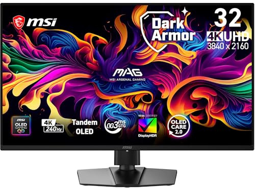 msi MAG 321UP QD-OLED X24 Monitor Gaming 32” 4K UHD (3840×2160), Tandem QD-OLED, 240 Hz, 0,03 ms, DarkArmor Film, Uniform Luminance, Super Low Motion Blur, G-SYNC Compatible, AMD FreeSync Premium Pro