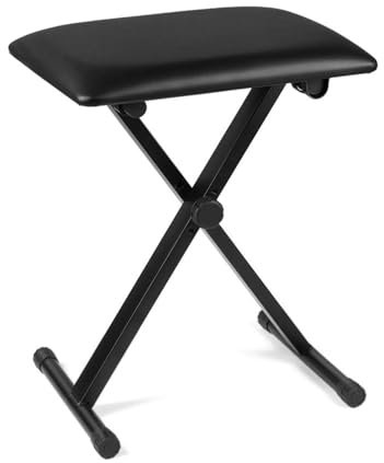 Flexzion Foldable Piano Bench - Adjustable Keyboard Seat & Musician Stool - Anti-Slip Comfortable Padded Folding Stool