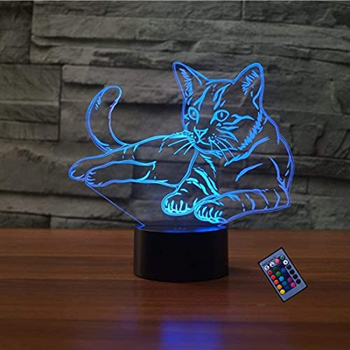 YTDZLTD Kreative 3D Katze Nacht Licht 16 Farben Fernbedienung USB-Strom Touch Schalter Dekor Lampe Optische Täuschung LED Tisch Kinder Geburtstag Weihnachten Geschenke