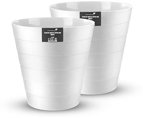 Homeshopa Plastic Waste Paper Bin, 6L Round Waste Basket Trash Can, Lightweight Rubbish Bin for Kitchen, Bedroom, Bathroom, Open-Top Design, Ourdoor Gargabe Container Dustbin - Pack of 2 (White)