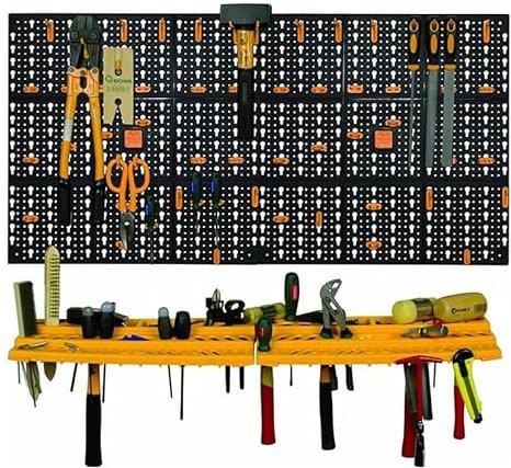 MONDO VIRO Pannello forato porta utensili per lavoro con scaffale da parete, organizzatore da officina per attrezzi, supporto robusto per utensili da lavoro e accessori 65x39 cm