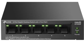 TP-Link LS105GP, 5-Port PoE Gigabit Ethernet Switch, 4 PoE+ Ports mit 62 W, Plug & Play, Extend-Modus, PoE Auto Recovery, Desktop-/Wandmontage, geräuschloser Betrieb