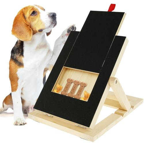 Muross Dog Nail Scratchboard, Wooden Dog Nail File Board with Built-in Treat Drawer, 3 Height Adjustable Pet Nail Grinder Pad, Sturdy Dog Nail Scratch Board for Pets Nail Care 29x40.5cm