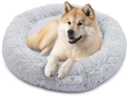pfoten&nasen® Hundebett Wolke 7 (L – 85 cm, Hellgrau) – Rundes Donut-Kissen für mittelgroße Hunde – Waschbar mit abnehmbarem Bezug – Flauschiges Haustierbett