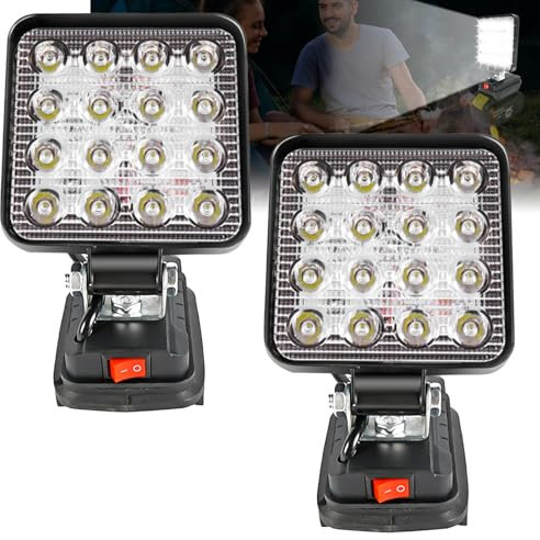 2 Stück Akku Lampe Für Makita: 18v 27W LED Baustrahler, Multifunktionales LED Arbeitsstrahler Akku, Tragbares Flutlichter Baustellen Lampe, Led Arbeitsleuchte für Makita 18V Lithium Lonen Batterie
