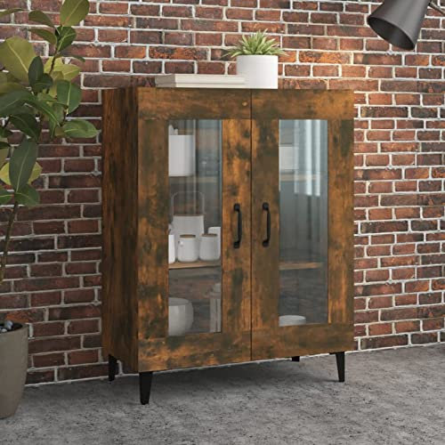 Homgoday Anrichte Eiche Rauch 69,5 x 34 x 90 cm aus mehrschichtigem Holz, Anrichte für Küche, Aufbewahrungsschrank, platzsparend, für Wohnzimmer, Schlafzimmer, Büro, Innenmöbel