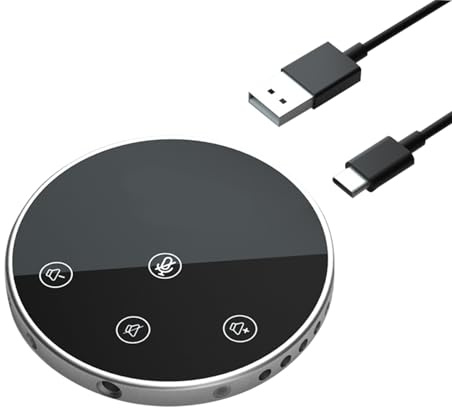 Desktop USB Conference Speakerphone Microphone 360° Omnidirectional Condenser Plug & Play PC Computer Mic with Speaker Touch-Sensor Buttons Mute/Volume Function compatible with MAC for PC Maiju