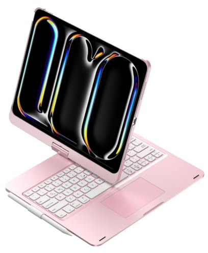 HENGHUI Clavier tactile rotatif à 360° pour iPad Pro 11 M4 2024 rétroéclairé avec pavé tactile, housse de clavier Bluetooth pliable, or rose