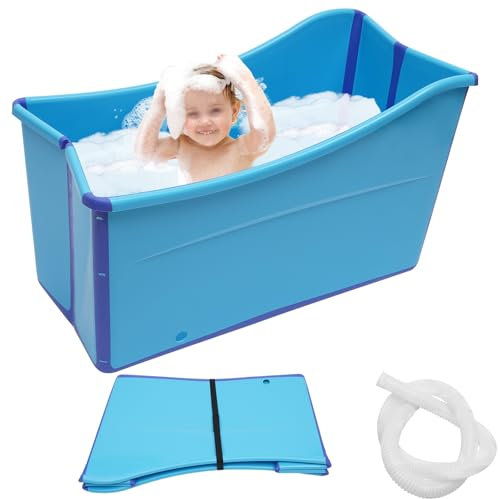 Faltbare Badewanne, Tragbare Mobile Badewanne Erwachsene, Boden Stehend Badewanne für Erwachsene und Kinder, Rechteckig Installationsfreie Badewannen, 87 x 46 x 56.5 cm, Blau
