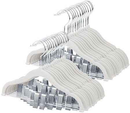 ManGotree Cintres en Velours Antidérapants pour Bébé avec Pinces - 30 cm pour Jupes, Pantalons, Robes, Vestes d'Enfants - Peu Encombrants (28 Paquets, Blanc)