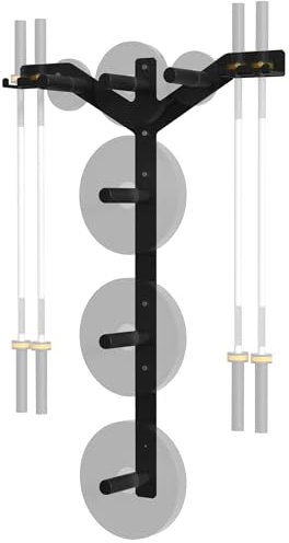 Weight Plate Storage 6 Pegs, 4 Barbell Storage Racks, Wall Mounted Weight Plate Holder Load Up to 1190 LBS, Strength Training Plate Trees, Bumper Plate Storage for Home Gym, Fit 2 Olympic Plates