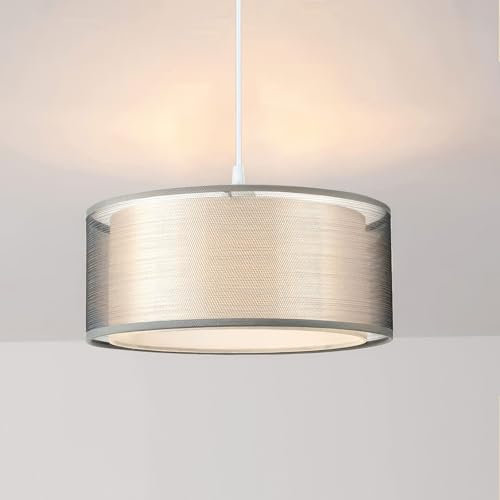 PZJFH Grauer Acryl- und Naturleinen-Lampenschirm, Moderner Zylinder 30 cm, Doppelschichtiger Lampenschirm für Hängelampe, Tischlampe, Wandlampe, Nachttischlampe und Stehlampe