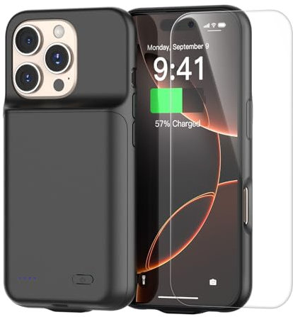 JUBOTY Travel Battery Case for iPhone 16 6.1inch, 2025 New Upgraded 7000 mAh Extra Battery Life 15W Fast Charging External Rechargeable Portable Charging Case with HD Tempered Protective Film, Black