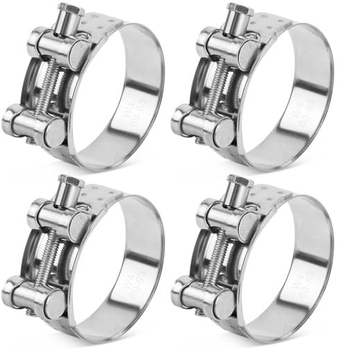 Moto Collier de Serrage Tuyau d'échappement 4Pcs Colliers de Manchon Echappement en Acier Inoxydable pour Famille Turbines Tuyaux de Drainage Raccord Bateaux Camions de Construction (60-63mm)