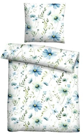 Traumhaft schlafen - Castell - Markenbettwäsche Bettwäsche Baumwoll Seersucker 0020369 GEBLÜHMT 1x 135x200 cm + 1x 80x80 cm, eisblau