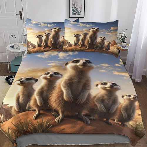 GGJJTT Erdmännchen Bettwäsche Bettbezug Und Kissenbezug, Mikrofaser Bettbezüge Deckenbezug Set 2teilig Für Erwachsene Teenager Kinder Single135x200cm