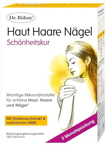 DR. BÖHM Haut Haare Nägel – 180 Tabletten - mit Biotin, Zink & Selen, MSM – Silizium aus Goldhirse & Kieselerde – laktosefrei – glutenfrei