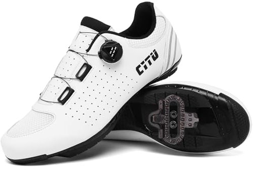 PENXZT Mountainbike Schuhe Herren Damen MTB Fahrradschuhe kompatibel mit SPD 2 Schrauben mit Cleats Radsportschuhe Atmungsaktive Draussen,Weiß,42 EU