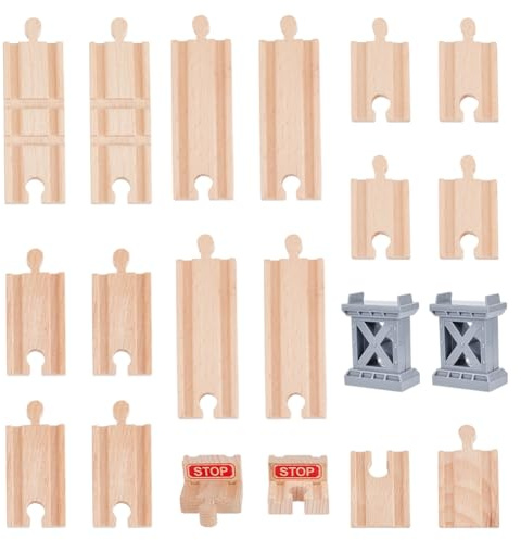 OLYCRAFT 20 Stück Holzeisenbahngleise Gleiserweiterung Gerade Und Stopp Züge Gleise Kreuzung Gleise Graue Brückenpfeiler Kompatibel Mit Den Meisten Eisenbahnzügen Für Tischaktivitäten Spiele