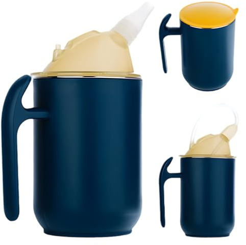 FARYODI 3 en 1 a Prueba de Derrames, 350ml Vasos Antiderrames para Adultos con Pajita e Mango, para Disfagia en Adultos con Discapacidad y Ancianos