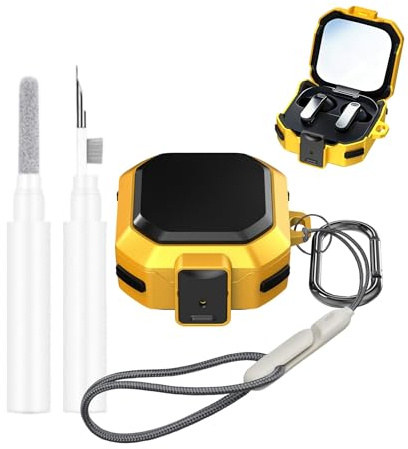 [4 in 1]Lock Case Compatible with Samsung Galaxy Buds 4/Buds 4 Pro with Cleaning Pen Kit,Military Grade Armor Shockproof Rugged Cover Keychain and Strap for Women Men