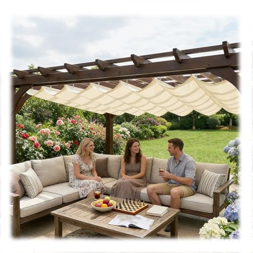 Retrattile Wave Tende Da Sole, Impermeabile Protezione Dai Raggi UV E Dal Sole Tettoia Copertura Per Pergola Con Kit Di Montaggio Per Giardino Esterno Patio Giardino(1.2x4m)