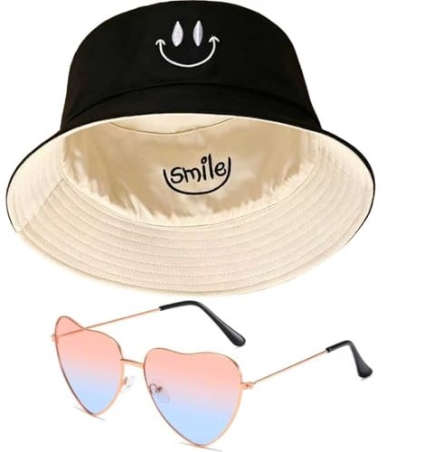 Taiyyi Doppelseitiger Fischerhut,mit herzförmiger Sonnenbrille(C)