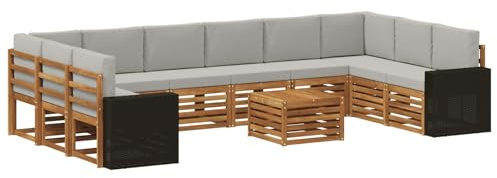 vidaXL Outdoor-Sofagarnitur 11 pcs Natürlich und Hellgrau Polyester, Gartenlounge, modernes Sofa für draußen, haltbare Terrassenmöbel, Coole Sitzgruppe