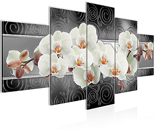 Runa Art - Bilder Blumen Orchidee 200 x 100 cm 5 Teilig XXL Wanddekoration Design Grau Weiss 204851c