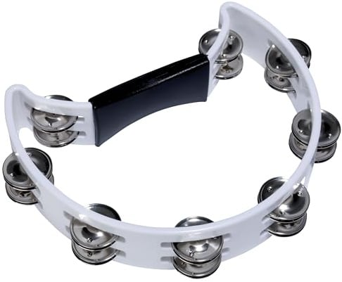 Fame Hand Tambourine, Weiß, Doppelreihige Stahl-Schellen, Halbmond-Form, Kunststoff, Einzigartiger Sound, Ideal für Musikliebhaber, 3 Jahre Garantie