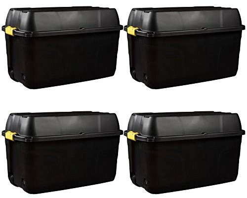 Strata 175 Litre Heavy Duty Trunk On Wheels Black Yellow Clip Handle (4 Boxes)