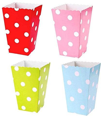 JZK 48 Pois Piccole scatole Pop Corn Carta Contenitore per Popcorn Patatine Caramelle spuntini stuzzichini per bomboniere regalino pensierino Festa Compleanno Bambini, Rosa Blu Rosso Verde