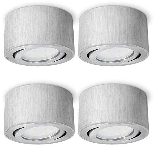 SSC-LUXon 4er Set CELI-1A Deckenspot LED flach - 4x Aufbauleuchte in Alu gebürstet inkl. fourSTEP LED 5W neutralweiß Dimmbar ohne Dimmer