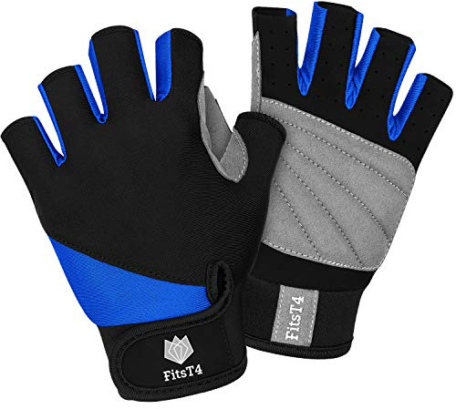 FitsT4 Sports Half Finger Padded Palm Gloves for Diving, Sailing, Jet Skiing, Stand-UP Boarding, Kayaking and Water Skiing, Suitable for Men&Women&Youth Blue L