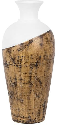 Terrakotta Vase im Hellen Holzfarbton mit weißen und schwarzen Akzenten