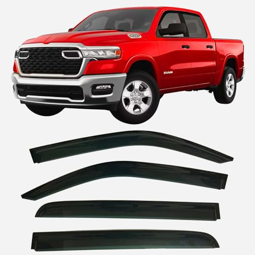 2019 2020 2021 Rauchgetöntes Seitenfenster-Windabweiser, Regenschutz, nur kompatibel mit Dodge Ram 1500 Crew Cab – 4-teiliges Set