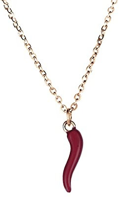 inSCINTILLE Halskette Damen Edelstahl Glückshorn mit verstellbarer Kette (RoseGoldHalskette - Rot Chili)
