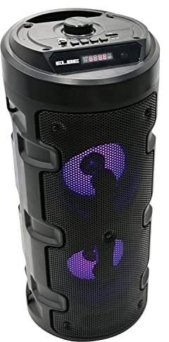 ELBE ALT-88-TWS - Altavoz BT Karaoke portátil con luz 10 W SD, USB, FM, micrófono con Cable, 10 W, reproducción 4 Horas, Compatible TWS, Mando Remoto, batería Litio, Negro