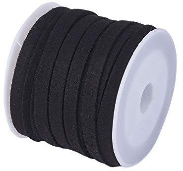 1 Rolle, Faux Wildleder Schnur 5m Lange, 4mm und 5mm Breite, für DIY Schmuckherstellung, Mikrofaser Flache Spitze Kunsthandwerk Cordage für Armband Halskette Perlenschnur (Schwarz, 4mm)
