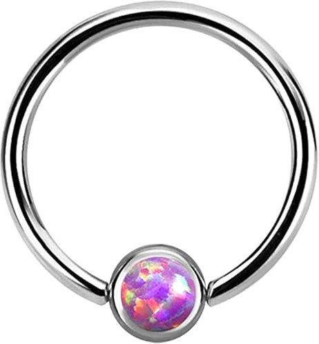 Piercing Lippenbändchen Ring BCR 1,2 x 6 mm und 4 mm Platte mit Opal in pink