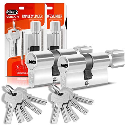 GERCAR Cylindre de serrure profilé 30/30 - Avec 10 clés - Lot de 2 clés identiques - Longueur : 60 mm - A : 30 - B : 30 - Lot de 2.